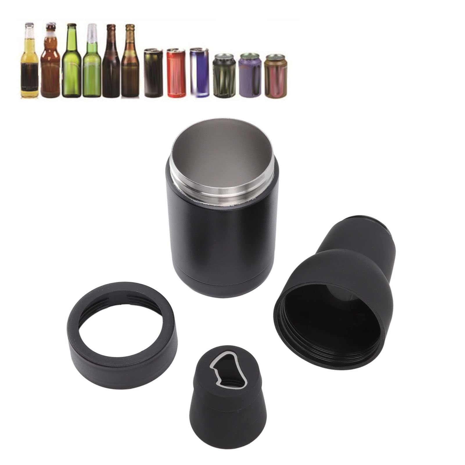 340ml Beer Cooler with Bottle Opener, Stainless Steel Beer and Soda Can Bottle Cooler, Drink Carrier, Can and Bottle Sleeve Helps Keep Drink Cold