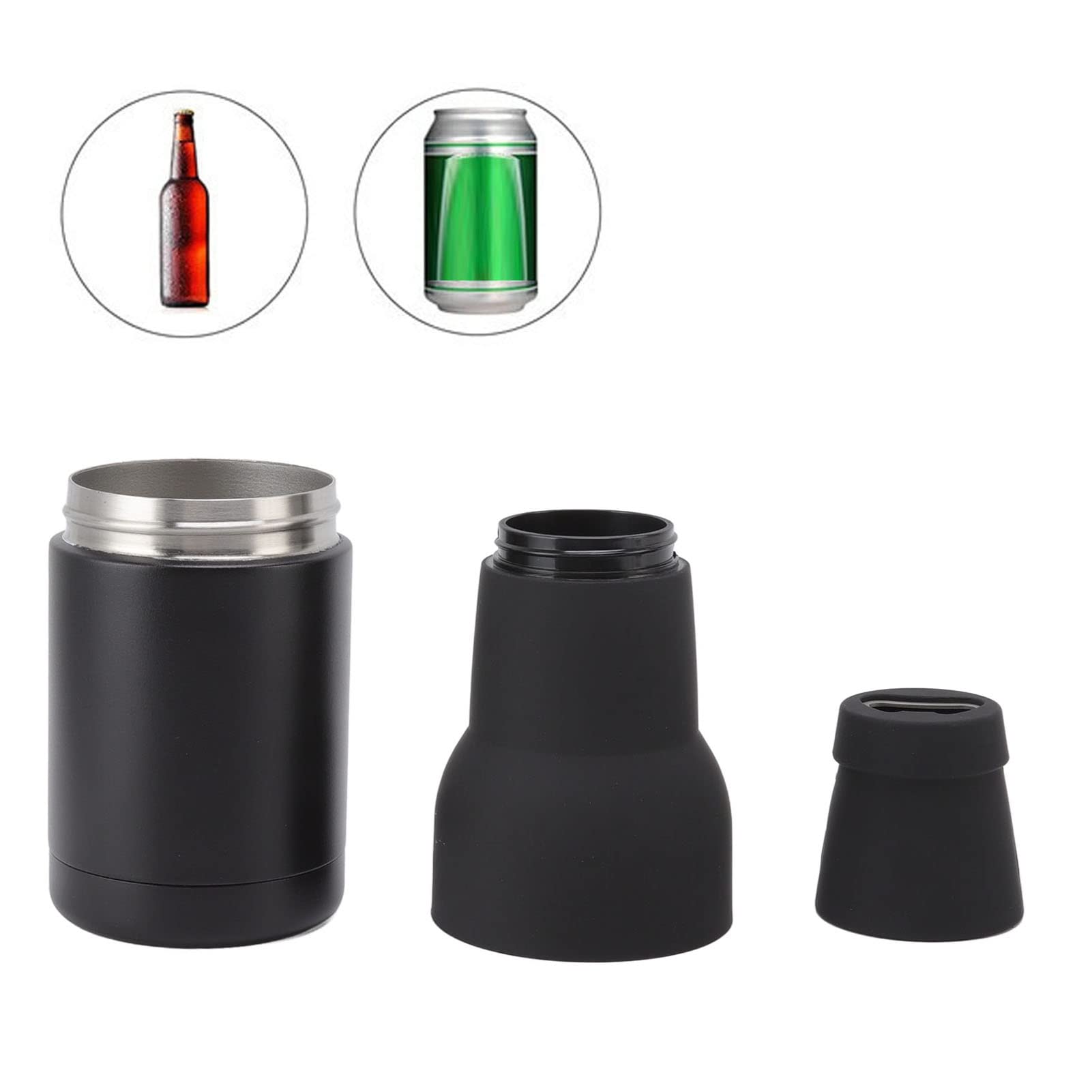 340ml Beer Cooler with Bottle Opener, Stainless Steel Beer and Soda Can Bottle Cooler, Drink Carrier, Can and Bottle Sleeve Helps Keep Drink Cold(304 Stainless Steel, ABS)