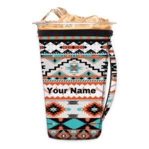 ethnic aztec geometric customize coffee sleeve personalized custom coffee sleeve with handle reusable coffee cover neoprene insulator cup sleeve for hot&cold coffee drink beverages size l for 30-32 oz