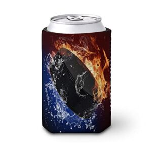 can cooler sleeves coozies for cans and bottles insulators hockey puck fire water print pvc elastic reusable