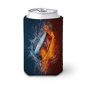 can cooler sleeves coozies for cans and bottles insulators ice hockey fire water print pvc elastic reusable