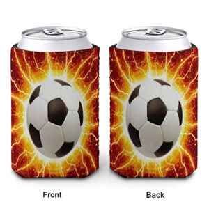 Can Cooler Sleeves Coozies for Cans And Bottles Insulators Soccer Ball Bright Lightnings Print PVC Elastic Reusable