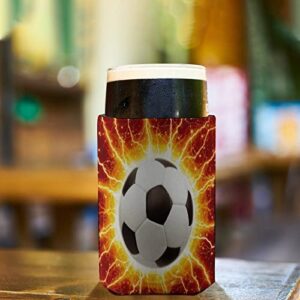 Can Cooler Sleeves Coozies for Cans And Bottles Insulators Soccer Ball Bright Lightnings Print PVC Elastic Reusable