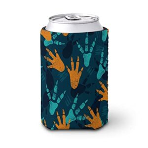 can cooler sleeves coozies for cans and bottles insulators dinosaur footprint tracks print pvc elastic reusable
