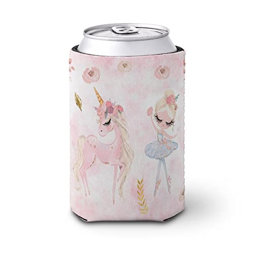 Can Cooler Sleeves Coozies for Cans And Bottles Insulators Unicorn And Ballerina Print PVC Elastic Reusable