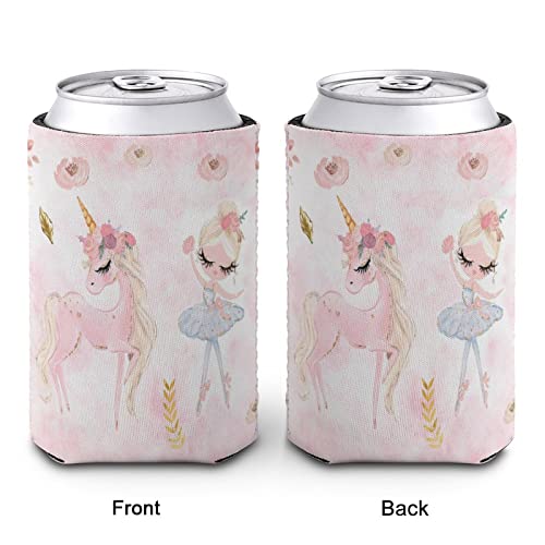 Can Cooler Sleeves Coozies for Cans And Bottles Insulators Unicorn And Ballerina Print PVC Elastic Reusable