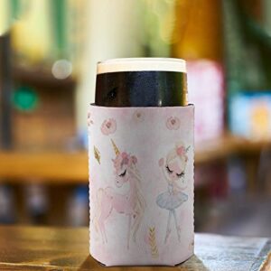 Can Cooler Sleeves Coozies for Cans And Bottles Insulators Unicorn And Ballerina Print PVC Elastic Reusable