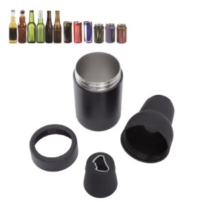 stainless steel beer cola can with opener, double walled black insulated beverage cooler for home outdoor camping