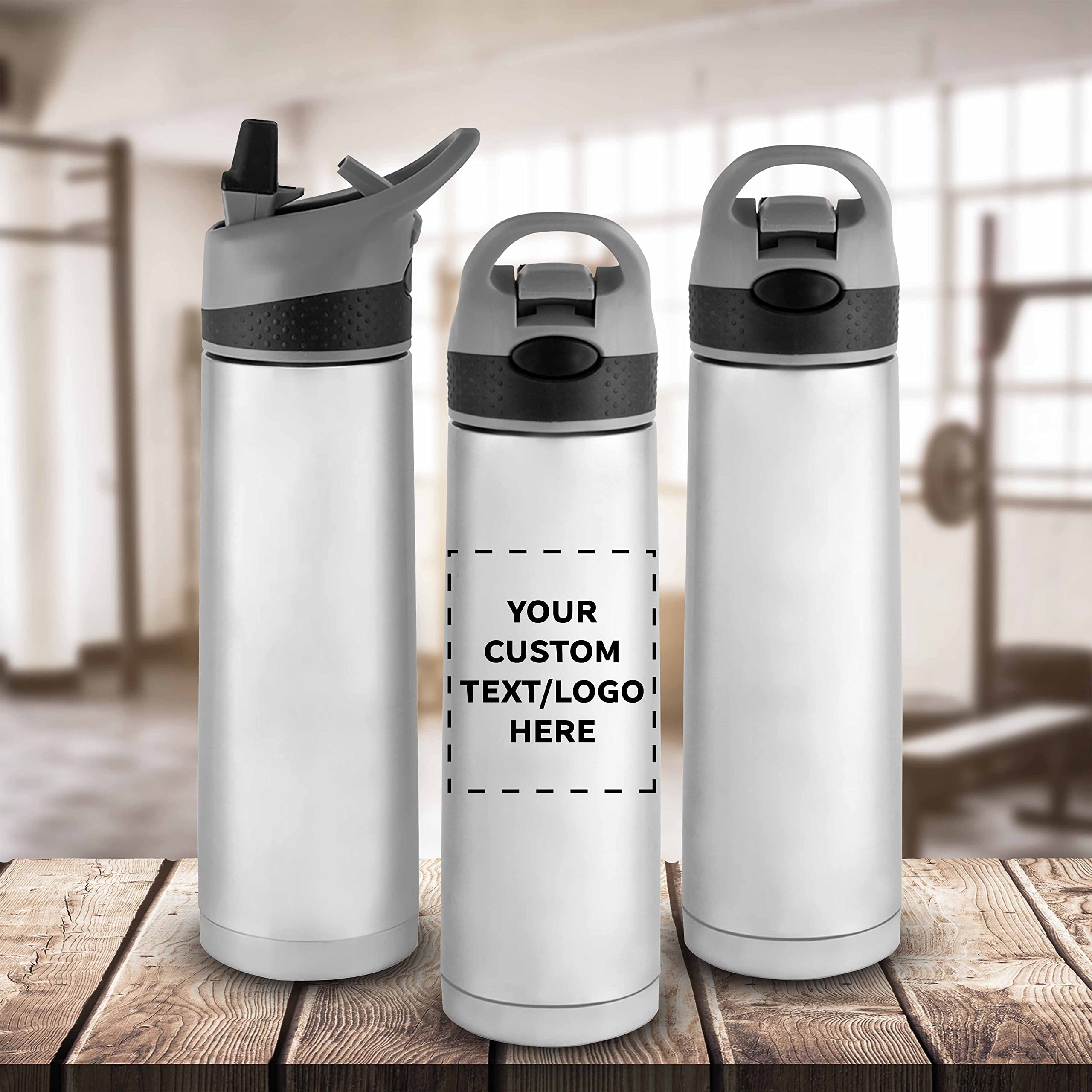 Custom Double Wall Stainless Steel Bottles 18 oz. Set of 6, Personalized Bulk Pack - Perfect for Water, Energy Drink, Iced Tea, Soda, Other Hot and Cold Beverages - Black