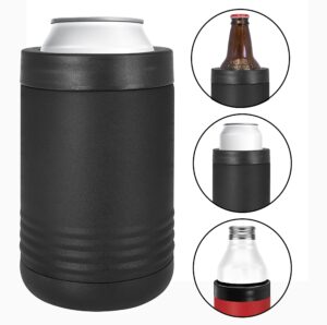 stainless steel 12 oz double wall vacuum insulated can or bottle cooler keeps beverage cold for hours beverage holder fits 16 oz cans - men women gift (black)