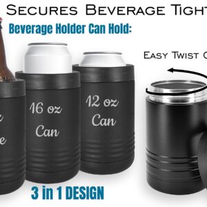 Stainless Steel 12 oz Double Wall Vacuum Insulated Can or Bottle Cooler Keeps Beverage Cold for Hours Beverage Holder Fits 16 oz Cans - Men Women Gift (Black)