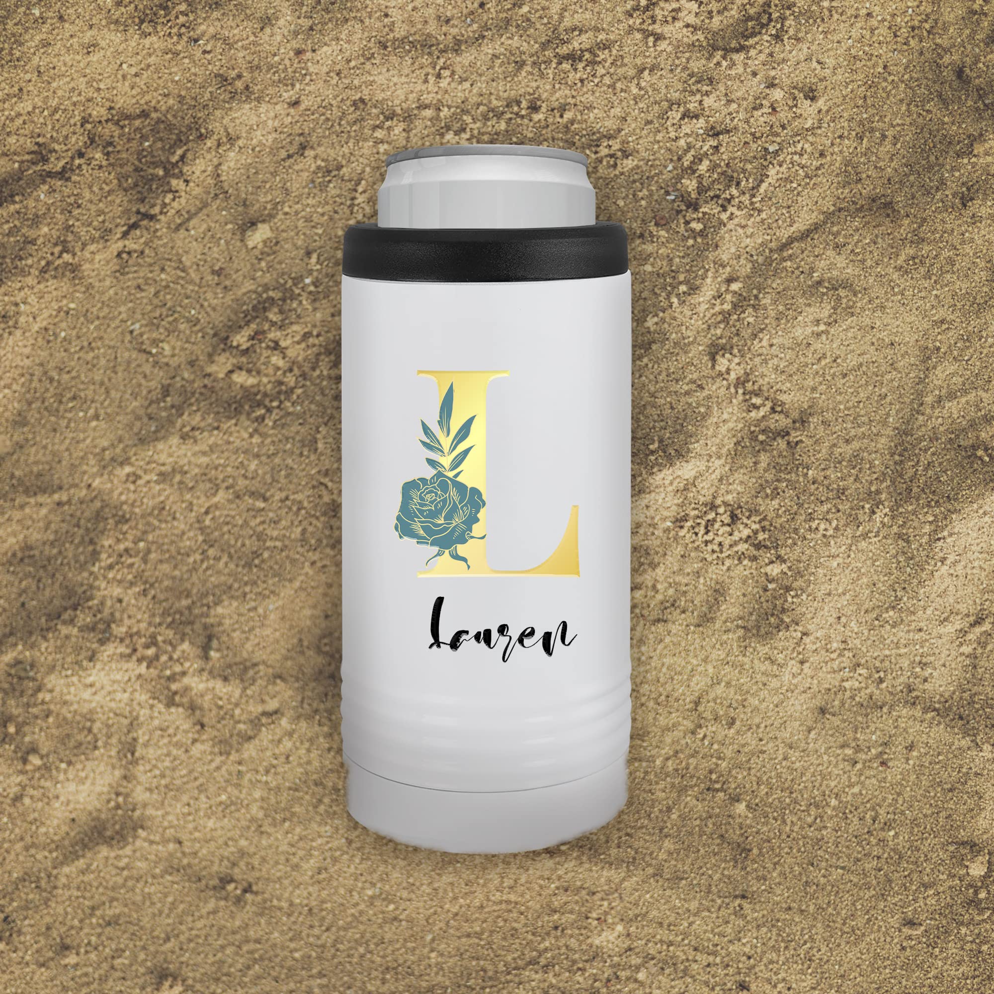 Personalized Floral Inital Slim Can Cooler | Skinny Can Cooler | Slim Can Cooler | Can Cooler | Seltzer Slim Can | Hard Seltzer Cooler