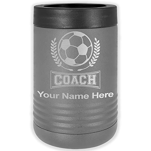 LaserGram Double Wall Insulated Beverage Can Holder, Soccer Coach, Personalized Engraving Included (Standard Can, Gray)