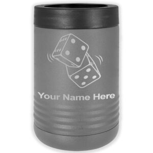lasergram double wall insulated beverage can holder, pair of dice, personalized engraving included (standard can, gray)