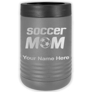 lasergram double wall insulated beverage can holder, soccer mom, personalized engraving included (standard can, gray)