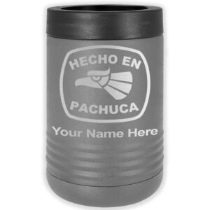 lasergram double wall insulated beverage can holder, hecho en pachuca, personalized engraving included (standard can, gray)