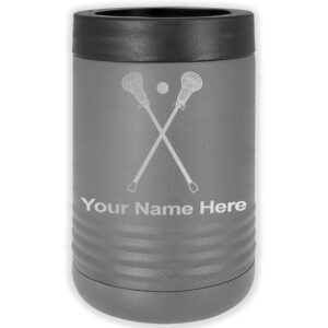 lasergram double wall insulated beverage can holder, lacrosse sticks, personalized engraving included (standard can, gray)