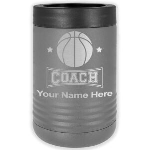 lasergram double wall insulated beverage can holder, basketball coach, personalized engraving included (standard can, gray)