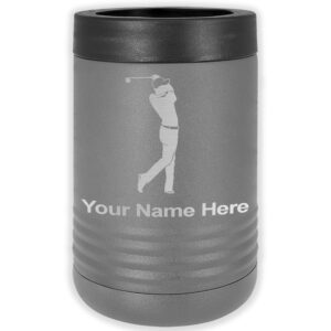 lasergram double wall insulated beverage can holder, golfer golfing, personalized engraving included (standard can, gray)