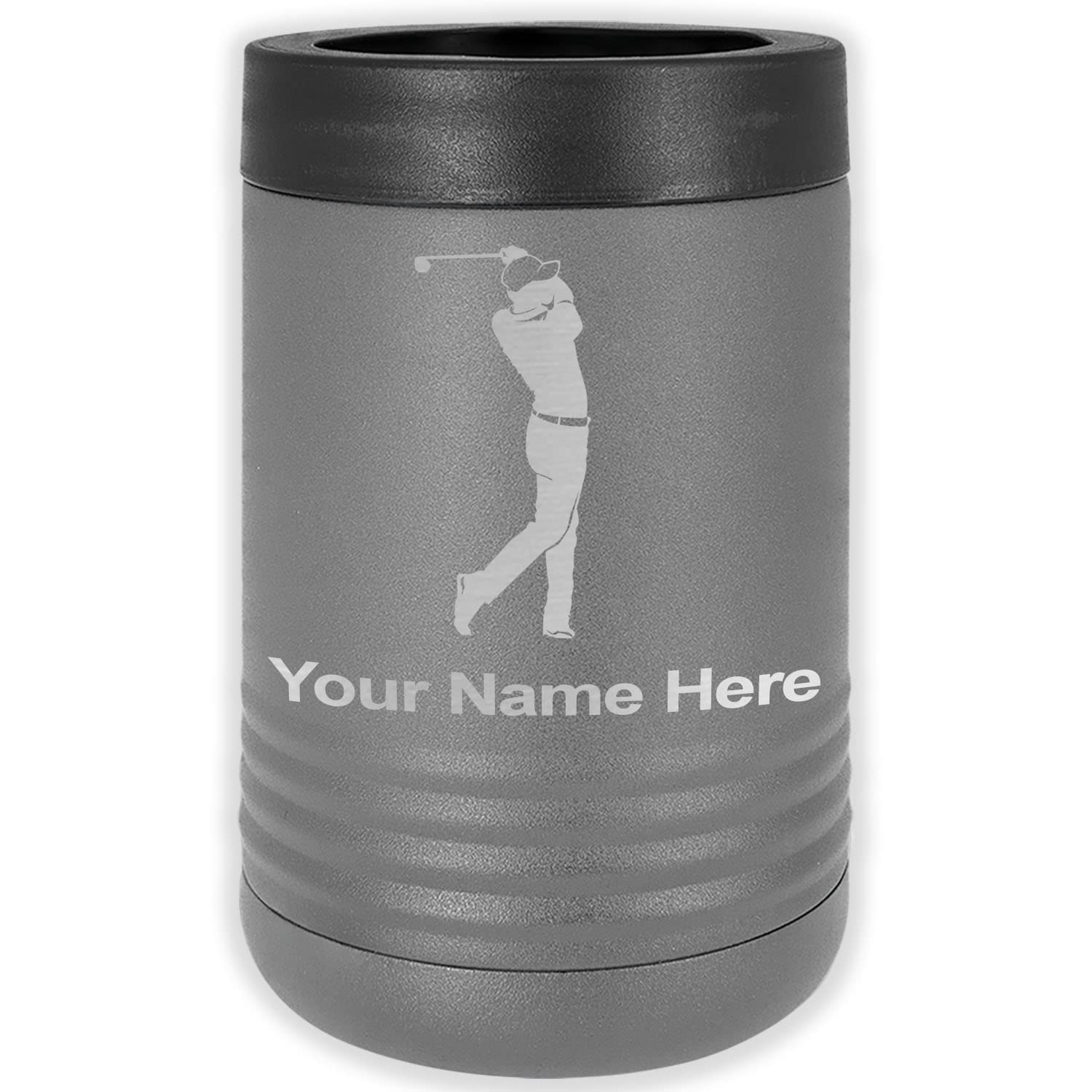 LaserGram Double Wall Insulated Beverage Can Holder, Golfer Golfing, Personalized Engraving Included (Standard Can, Gray)