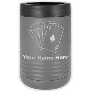 lasergram double wall insulated beverage can holder, royal flush poker cards, personalized engraving included (standard can, gray)