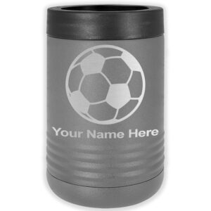 lasergram double wall insulated beverage can holder, soccer ball, personalized engraving included (standard can, gray)