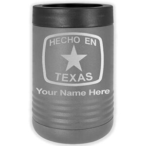 lasergram double wall insulated beverage can holder, hecho en texas, personalized engraving included (standard can, gray)