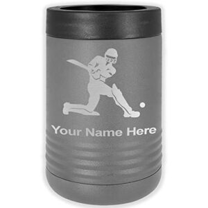 lasergram double wall insulated beverage can holder, cricket player, personalized engraving included (standard can, gray)