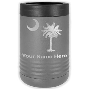 lasergram double wall insulated beverage can holder, flag of south carolina, personalized engraving included (standard can, gray)