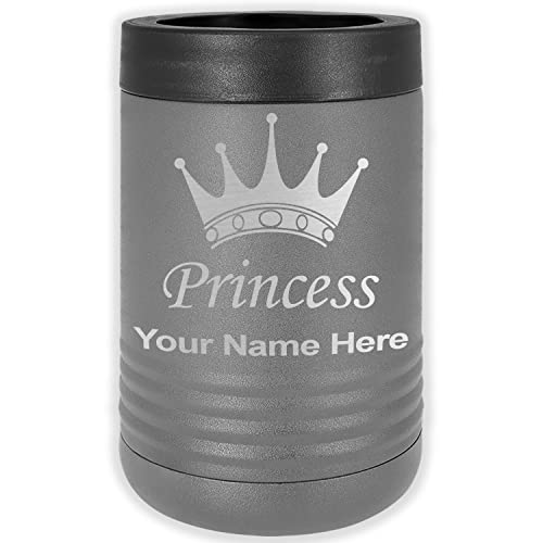 LaserGram Double Wall Insulated Beverage Can Holder, Princess Crown, Personalized Engraving Included (Standard Can, Gray)