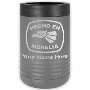 lasergram double wall insulated beverage can holder, hecho en morelia, personalized engraving included (standard can, gray)