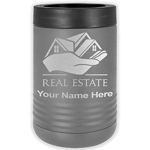 LaserGram Double Wall Insulated Beverage Can Holder, Real Estate, Personalized Engraving Included (Standard Can, Gray)