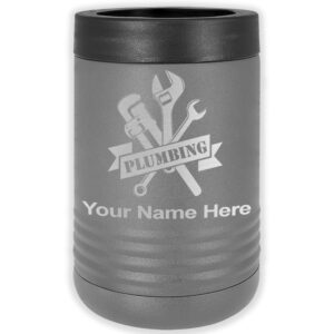 lasergram double wall insulated beverage can holder, plumbing, personalized engraving included (standard can, gray)