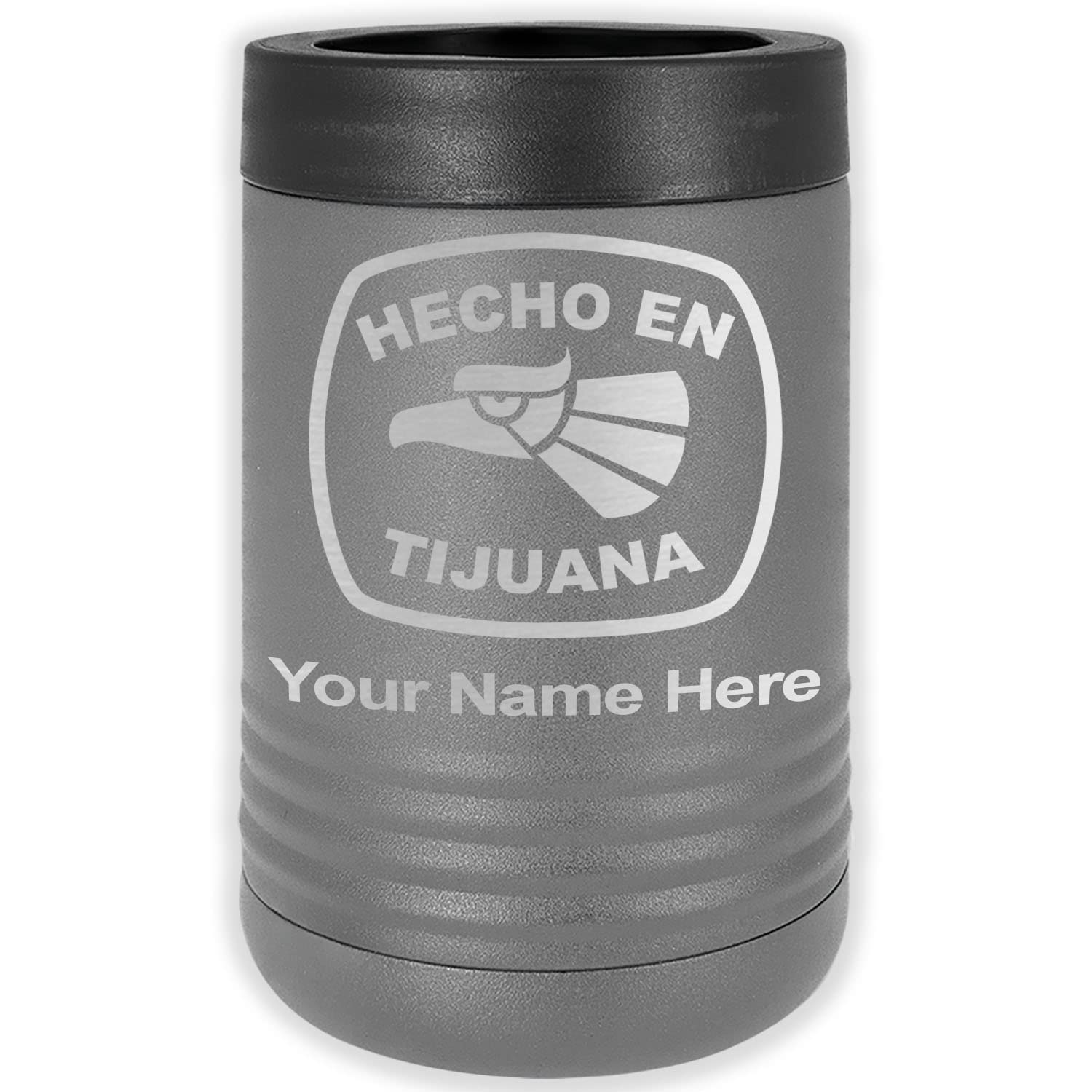 LaserGram Double Wall Insulated Beverage Can Holder, Hecho en Tijuana, Personalized Engraving Included (Standard Can, Gray)