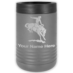 LaserGram Double Wall Insulated Beverage Can Holder, Bronco Rider, Personalized Engraving Included (Standard Can, Gray)