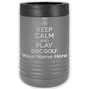 lasergram double wall insulated beverage can holder, keep calm and play disc golf, personalized engraving included (standard can, gray)