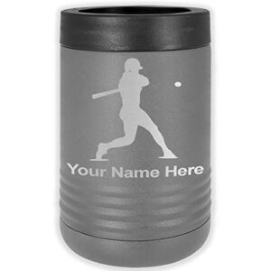 lasergram double wall insulated beverage can holder, baseball player 3, personalized engraving included (standard can, gray)