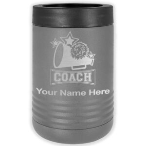 lasergram double wall insulated beverage can holder, cheerleading coach, personalized engraving included (standard can, gray)