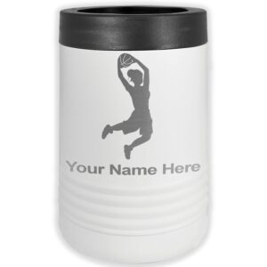 lasergram double wall insulated beverage can holder, basketball slam dunk woman, personalized engraving included (standard can, white)
