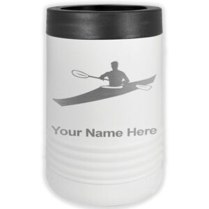 lasergram double wall insulated beverage can holder, kayak man, personalized engraving included (standard can, white)