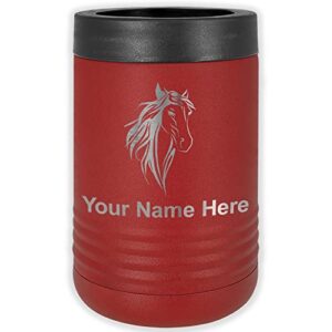 lasergram double wall insulated beverage can holder, horse head 3, personalized engraving included (standard can, maroon)