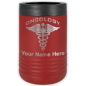 lasergram double wall insulated beverage can holder, oncology, personalized engraving included (standard can, maroon)
