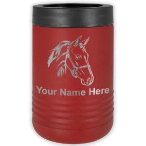 lasergram double wall insulated beverage can holder, horse head 2, personalized engraving included (standard can, maroon)