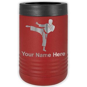 lasergram double wall insulated beverage can holder, karate man, personalized engraving included (standard can, maroon)