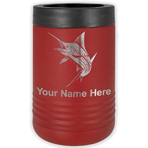 lasergram double wall insulated beverage can holder, marlin fish, personalized engraving included (standard can, maroon)