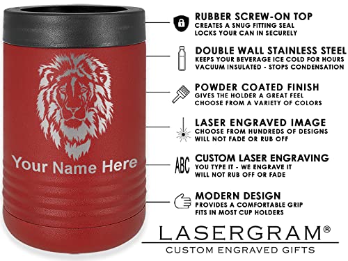 LaserGram Double Wall Insulated Beverage Can Holder, Horseshoe with Horse, Personalized Engraving Included (Standard Can, Maroon)