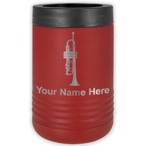 lasergram double wall insulated beverage can holder, trumpet, personalized engraving included (standard can, maroon)