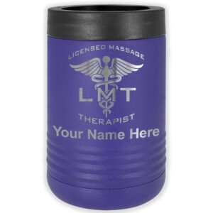 lasergram double wall insulated beverage can holder, lmt licensed massage therapist, personalized engraving included (standard can, dark purple)