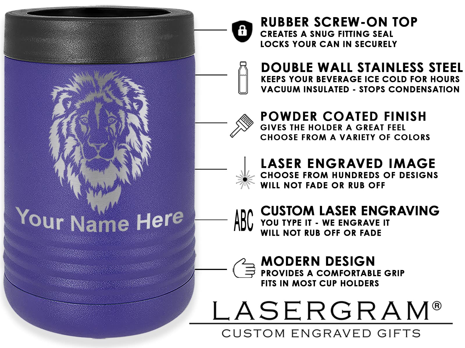 LaserGram Double Wall Insulated Beverage Can Holder, LMT Licensed Massage Therapist, Personalized Engraving Included (Standard Can, Dark Purple)