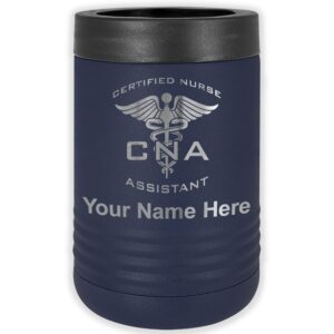 lasergram double wall insulated beverage can holder, cna certified nurse assistant, personalized engraving included (standard can, navy blue)